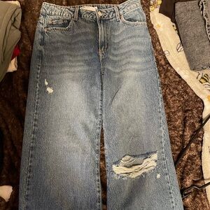 Garage Blue Distressed Wide Leg Jeans